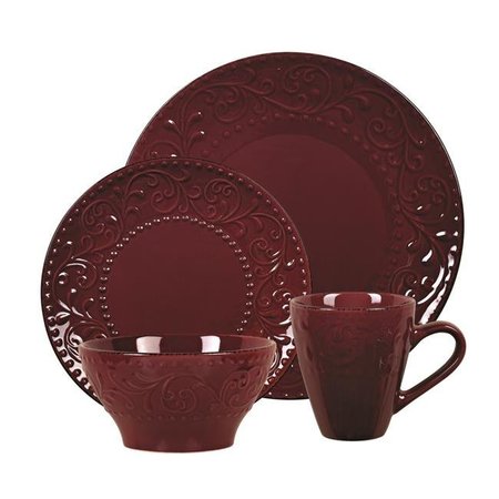 LORREN HOME TRENDS Lorren Home Trends LH525 16 Piece Stoneware Scroll Dinnerware Set; Merlot LH525